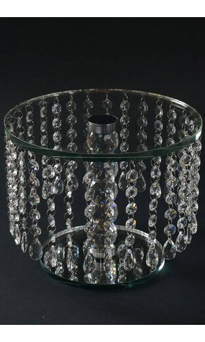 9.75" ROUND GLASS STAND W/ACRYLIC BEADS CLEAR