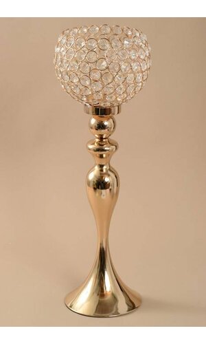 24" CRYSTAL BEAD CANDLE HOLDER GOLD/CLEAR