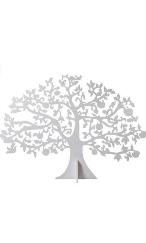 19.5"H CARVED WOODEN TREE DECO WHITE