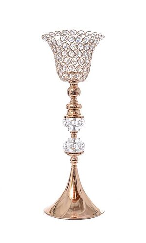 21" CANDLE HOLDER W/BEADS/CRYSTAL GOLD