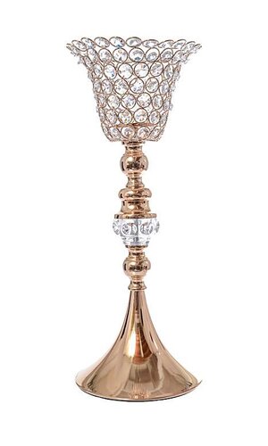 19.5" CANDLE HOLDER W/BEADS/CRYSTAL GOLD