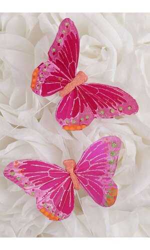 3" FEATHER BUTTERFLY HOT PINK PKG/12