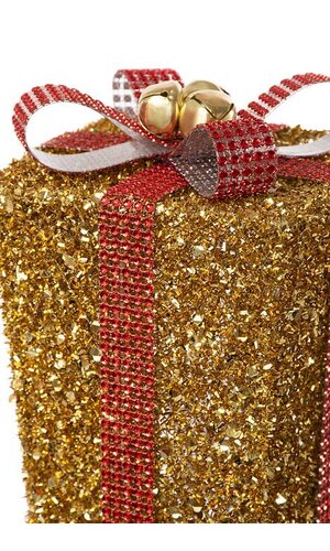 28" PILED GIFT BOXES W/BAND & BELL GOLD/RED