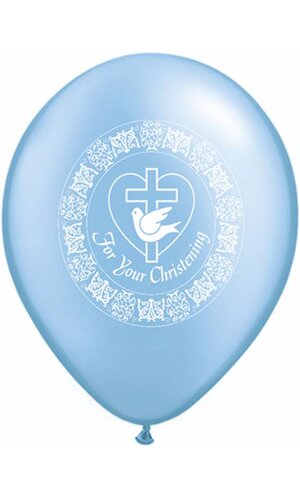 11" ROUND LATEX BALLOON "FOR YOUR CHRISTENING" PEARL AZURE PKG/50