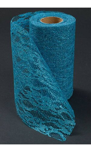 6" X 10YDS SPARKLE LACE ROLL TURQUOISE