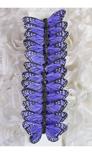 3" FEATHER BUTTERFLY W/WIRE ATTACHED PURPLE PKG/12