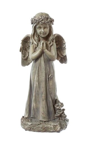 14.5" PRAYING ANGEL WITH WINGS MOSS GREEN