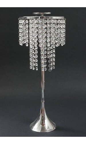 23.5" CRYSTAL DROP CANDLE HOLDER STAND SILVER