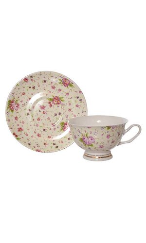 Tea Cup w/ Saucer Set of 6 - Eggshell/Purple