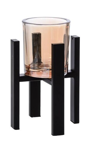 7"H METAL CANDLE HOLDER W/GLASS