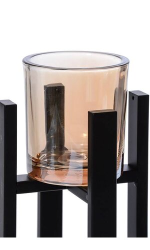 7" METAL CANDLE HOLDER W/GLASS