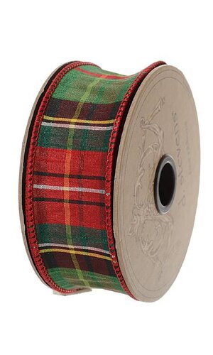 1.5" X 10YDS WIRED FAUX DUPION TRADITION TARTAN RED/KELLY GREEN