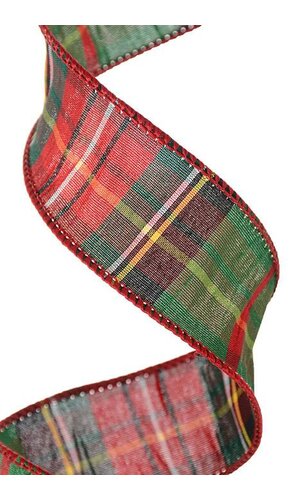 1.5" X 10YDS WIRED FAUX DUPION TRADITION TARTAN RED/KELLY GREEN