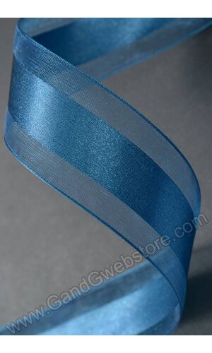 1.5" X 25YDS SATIN RIBBON W/ORGANZA EDGE NAVY BLUE