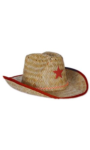 14"x 7" CHILD COWBOY HATS W/STAR & CHIN STRAP (PKG/3) RED