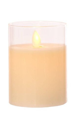 3" X 4" GLASS FLAME LESS PILLAR CANDLE IVORY