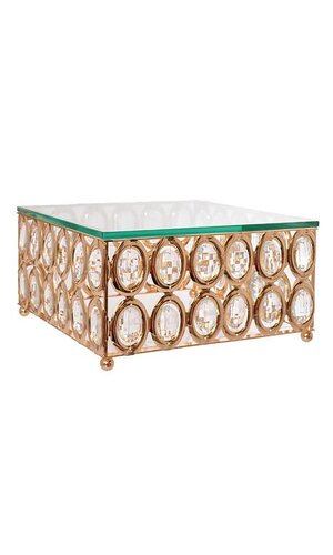 11" SQUARE CAKE STAND W/CRYSTAL GOLD