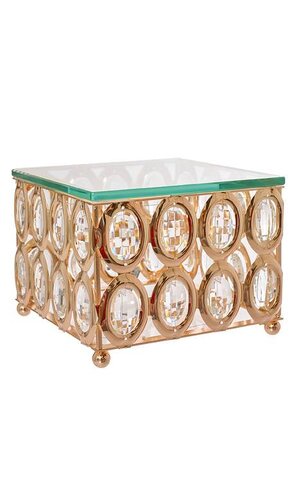 7.5" SQUARE CAKE STAND W/CRYSTAL GOLD
