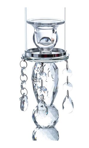 21.5" CRYSTAL CANDLE HOLDER W/BEADS CLEAR