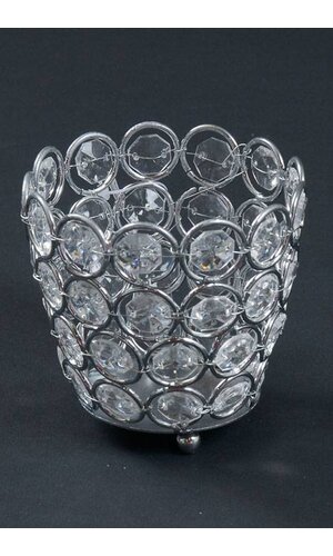3.25" X 3" CRYSTAL BEAD CANDLE HOLDER SILVER/CLEAR