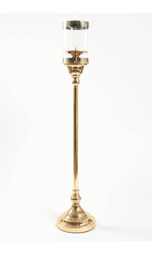 31" METAL CANDLE HOLDER STAND W/GLASS GOLD