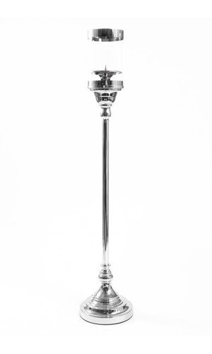31" METAL CANDLE HOLDER STAND W/GLASS SILVER