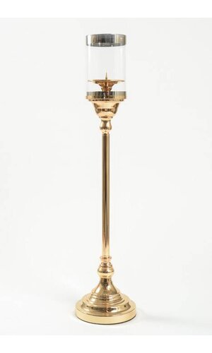 27" METAL CANDLE HOLDER STAND W/GLASS GOLD