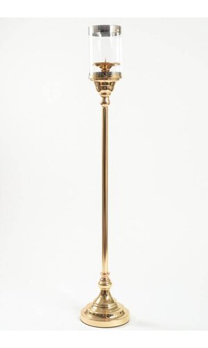 35" METAL CANDLE HOLDER STAND W/GLASS GOLD