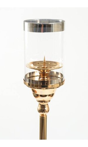 35" METAL CANDLE HOLDER STAND W/GLASS GOLD