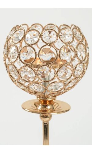 16" 3-LIGHT CANDLE HOLDER W/CRYSTALS GOLD