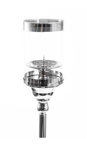 35" METAL CANDLE HOLDER STAND W/GLASS SILVER