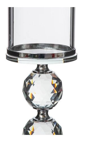 2.75"x 9" GLASS CANDLE HOLDER W/CRYSTAL CLEAR/SILVER