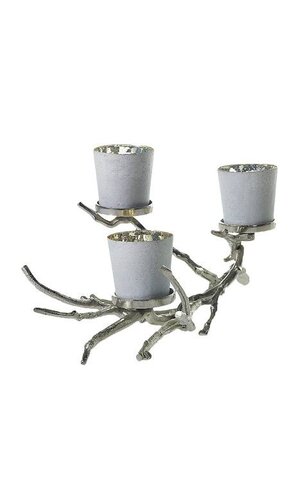 22" X 10.5" X 11" WILDWOOD CANDLE HOLDER SILVER