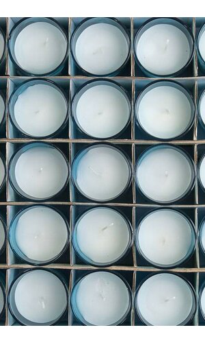 VOTIVE CANDLE IN GLASS TURQUOISE PKG/25
