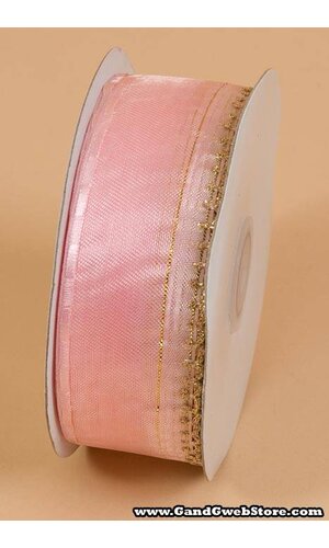 1.5" X 25YDS SIDE PULL BOW W/GOLD TRIM PINK