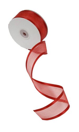 WIRED SHEER RIBBON W/SATIN EDGE RED #12