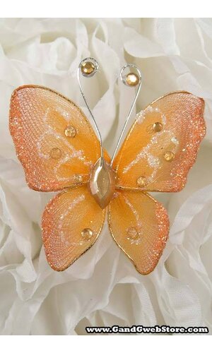 2.25" WIRED DECORATED BUTTERFLY ORANGE PKG/20