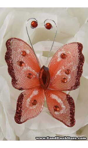 2.25" WIRED DECORATED BUTTERFLY RED PKG/20