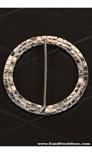 3.35" ROUND RIBBON BUTTON SILVER/CRYSTAL