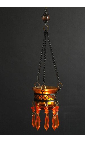 10.5" X 2.25" HANGING VOTIVE CANDLE W/BEADS YELLOW