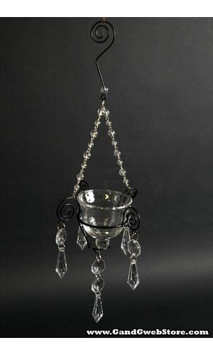 13.5" CANDLE HOLDER W/BEADS CRYSTAL
