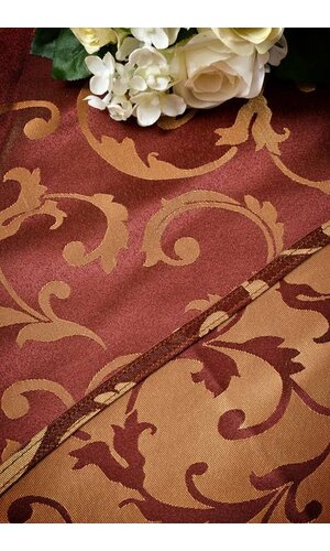 125" ROUND EMBOSSED TABLE CLOTH BURGUNDY/GOLD