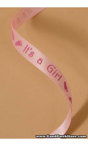 3/8" X 10YDS PRINTED SATIN IT'S A GIRL PINK