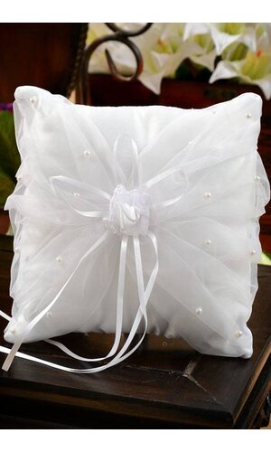 7" RING PILLOW W/PEARLS WHITE