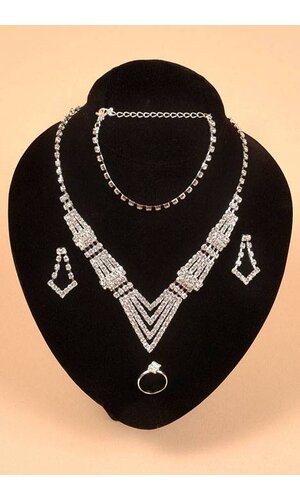 FASHION JEWELRY CRYSTAL EARRINGS, NECKLACE, BRACELET AND RING SET