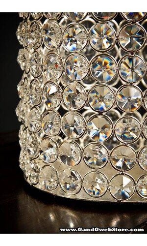 5.25" X 7.25" CRYSTAL BEAD CANDLE HOLDER SILVER/CRYSTAL