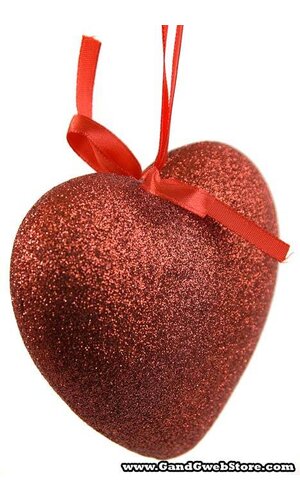 4" GLITTER SOLID HEART HANGING RED