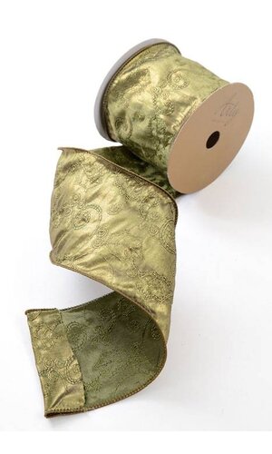 4" X 10YDS SILK EMBROIDERY WIRED RIBBON GREEN