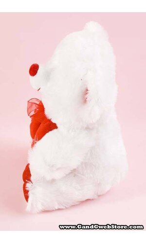 9.5" TEDDY BEAR W/RED HEART "KISS ME" WHITE/RED
