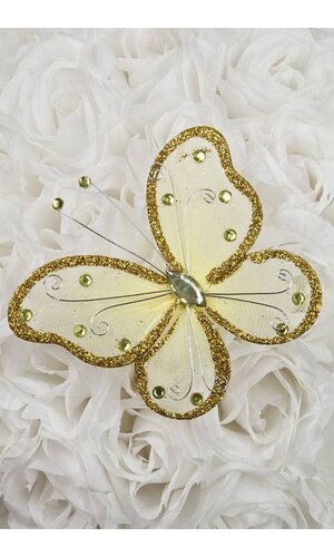 5" WIRED DECORATION BUTTERFLY GOLD PKG/20